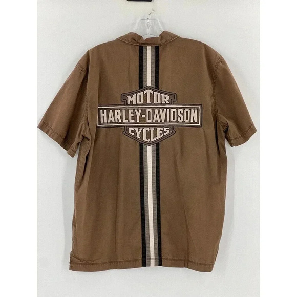 HARLEY DAVIDSON Men Short Sleeved Button Down Shirt Embroidered Dual Side Medium - Picture 6 of 13